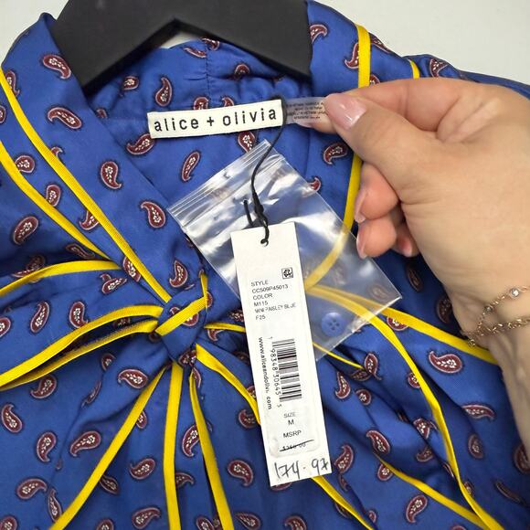 ALICE + OLIVIA Jeannie Piped Tie Neck Top - Picture 6 of 6